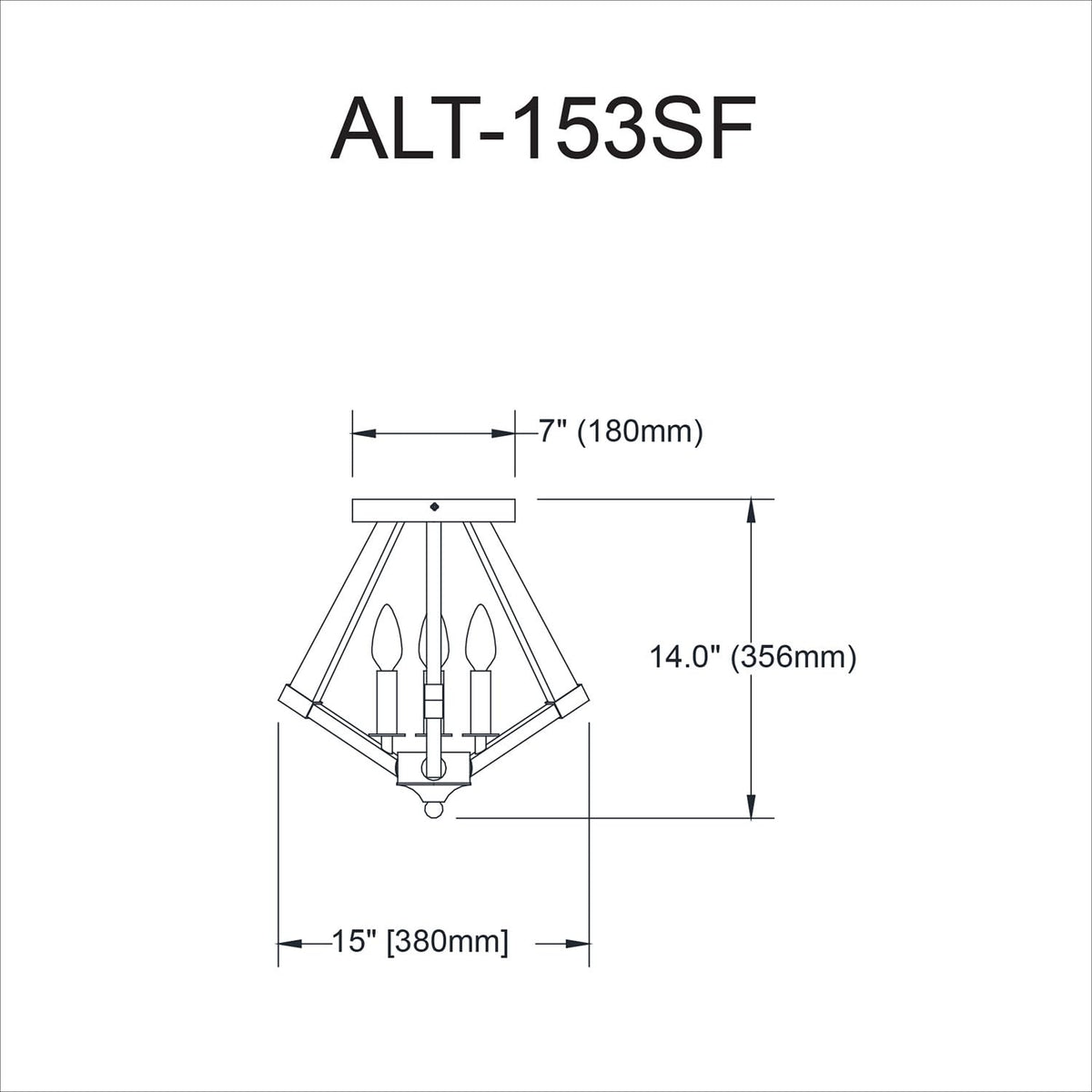 Dainolite 3 Light Semi-Flush Mount, Incandescent, Matte Black, Model ALT-153SF-MB, Clear Acrylic
