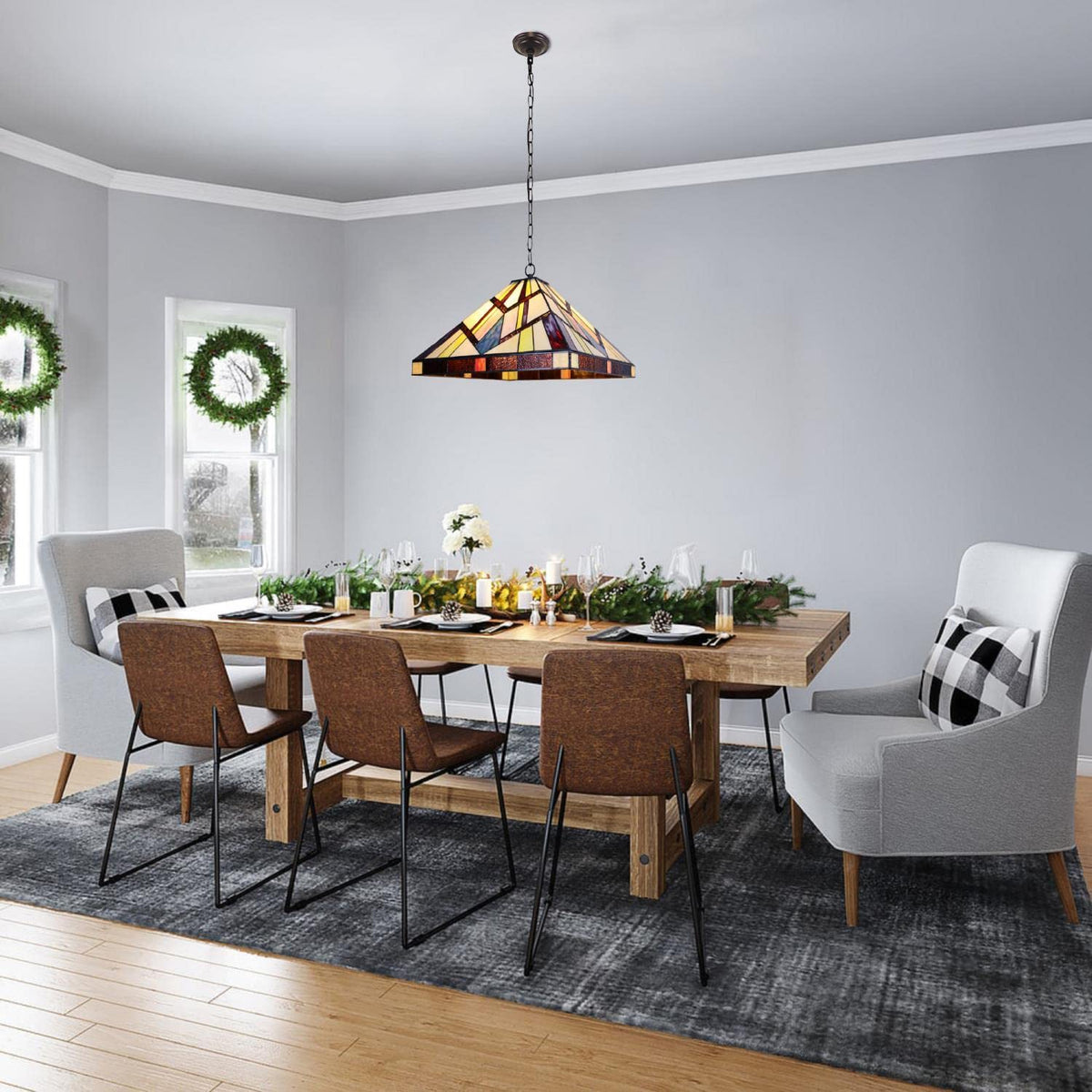 Chloe Lighting 2 Light Pendant Tiffany-Style Blackish Bronze 18in Wide Multicolor Glass CH3T523BM18-DP2