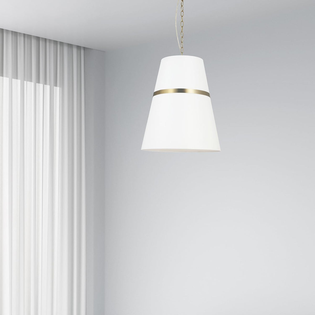 Dainolite SYM-183P-AGB-WH White Pendant Light, Brass Material, Fabric Shade