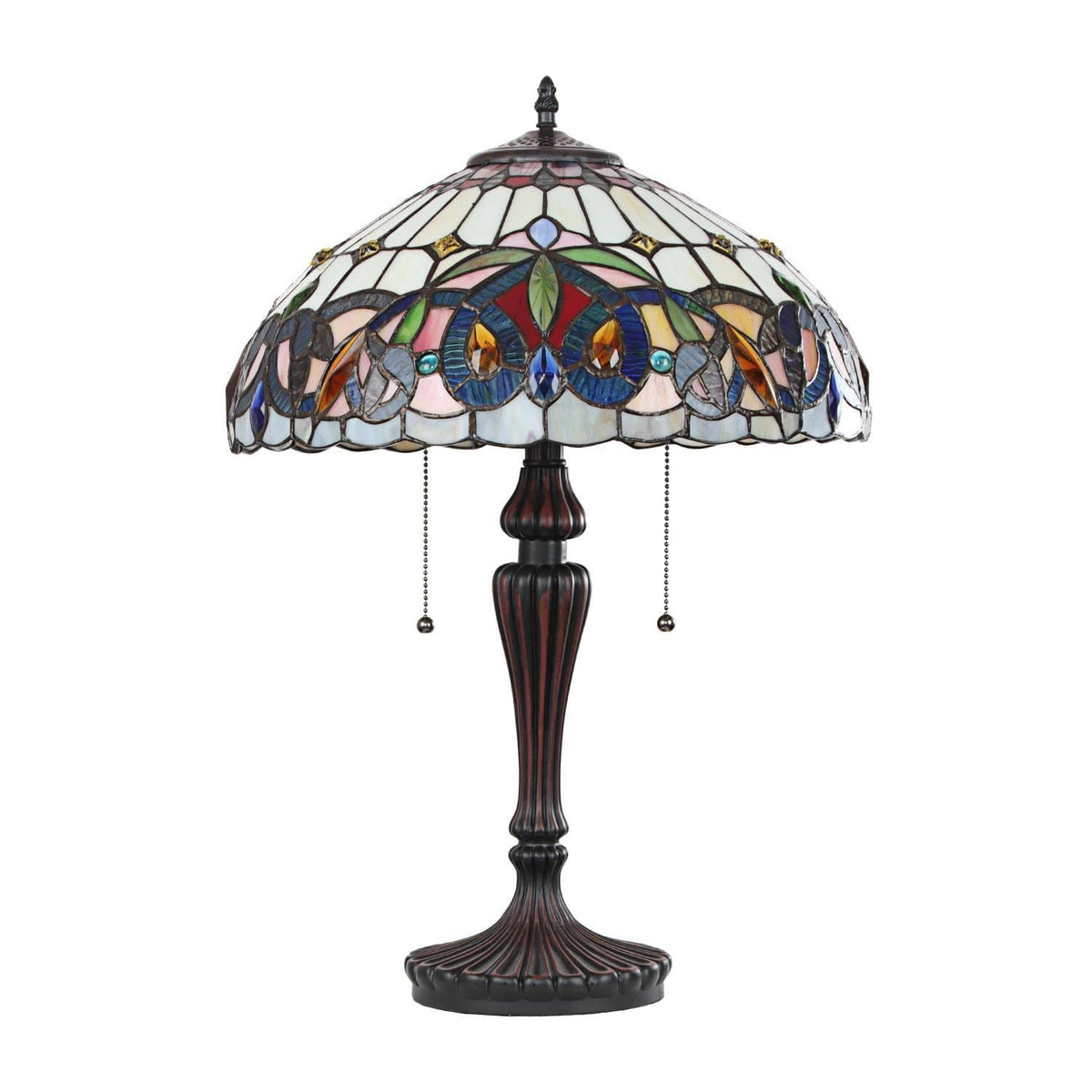 Chloe Lighting Tiffany-Style Table Lamp, Multicolor Glass, 16in  Wide, Model CH3T353BV16-TL2, Dark Bronze Finish