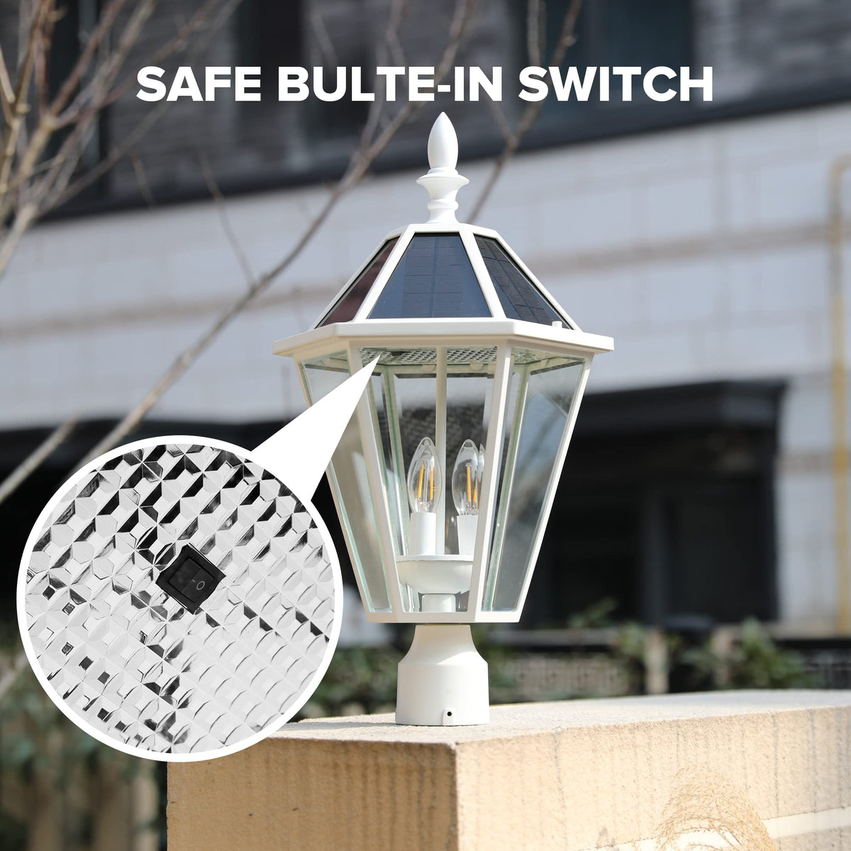 LUTEC LED Post Solar Light Outdoor, Vintage Design, 300LM, 2700K, Aluminum, Single Head, White, Model 6951302053
