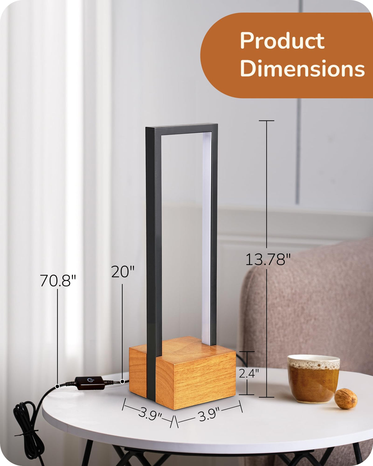 EDISHINE LED Table Lamp, Dimmable Nightstand Lamp, 3 Color Temperatures, Rosewood Base, Model HLTL12Q