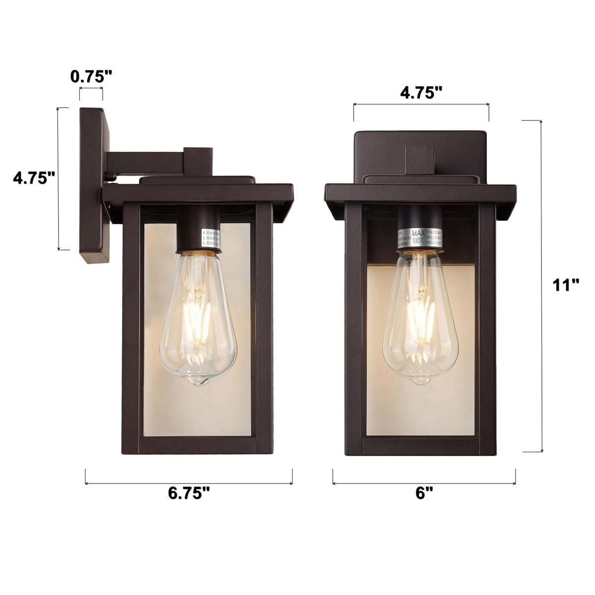 ACLand Outdoor Wall Light Fixture, Waterproof, Bronze, E26 Sockets, 11in Clear Glass Shade, Model A40225A