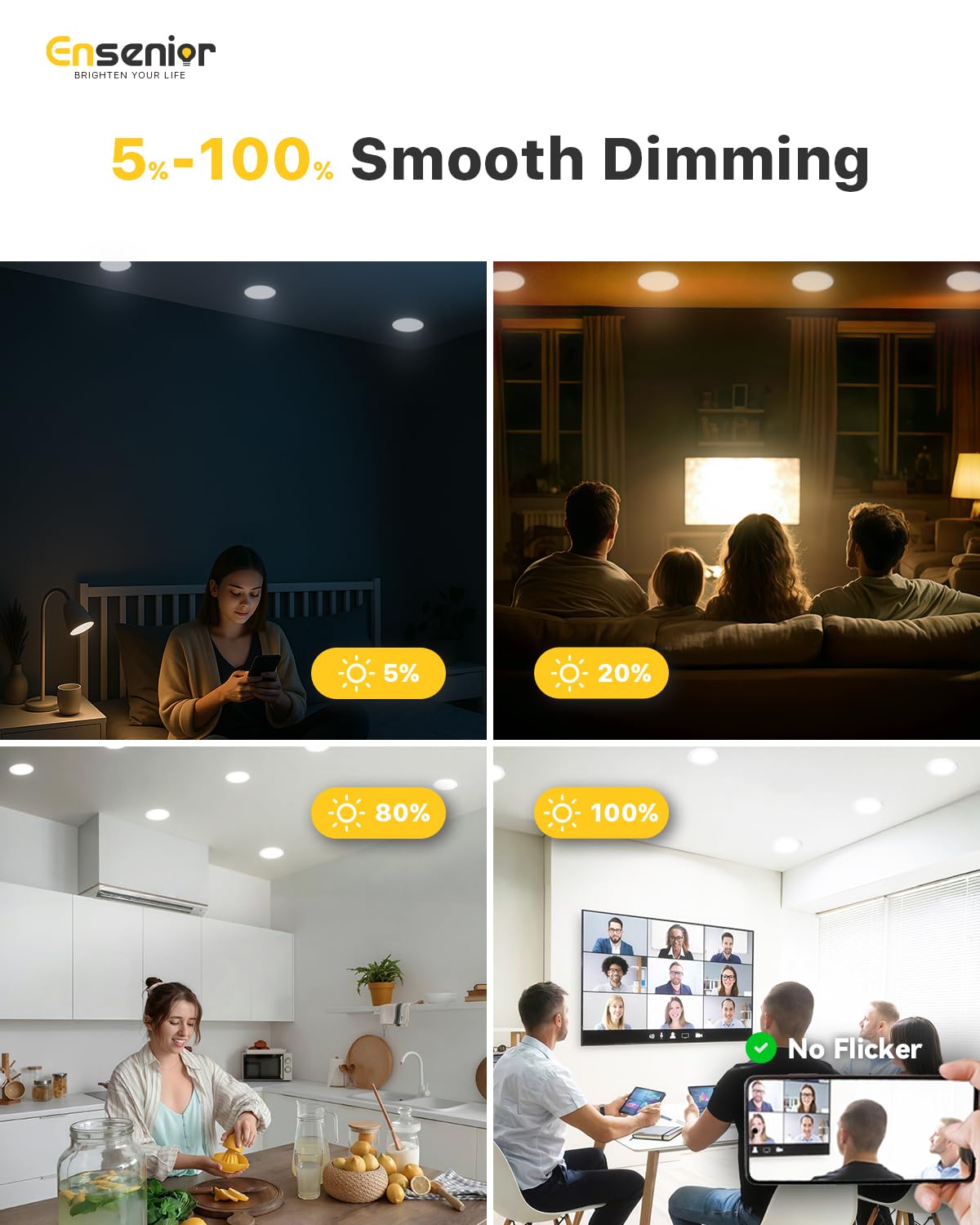 Ensenior 4 Inch LED Recessed Light, Dimmable 2700K-5000K, 750LM, 9W, ETL & FCC Certified, Ultra-Thin