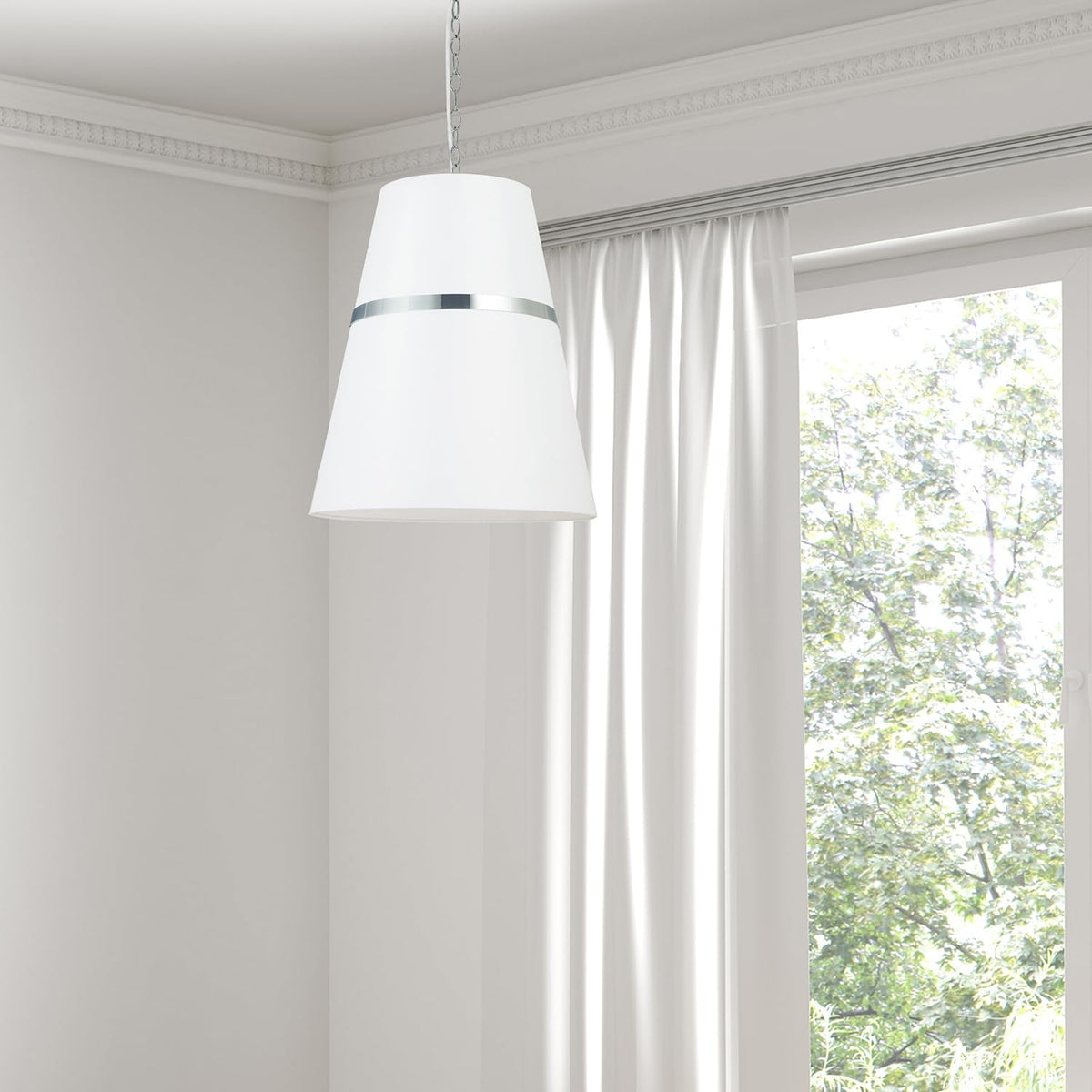 Dainolite SYM-183P-PC-WH White Fabric Pendant Light, Matte White Finish, Modern Design