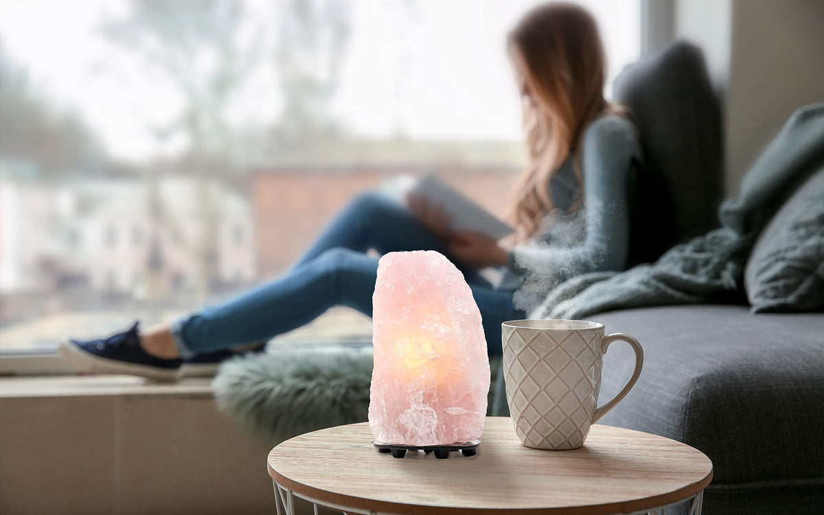 DesertUSA Rose Quartz Lamp Dimmable LED Light, Small, Wood Base, Crystal, Stone, Rose Quartz