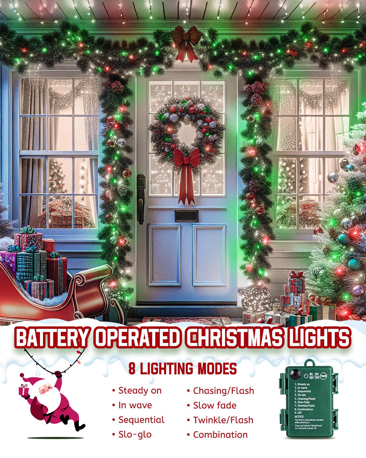 Minetom Christmas Cluster Lights, 10Ft 120 LED, Waterproof Twinkle Lights, 4 Pack, Red Green & White