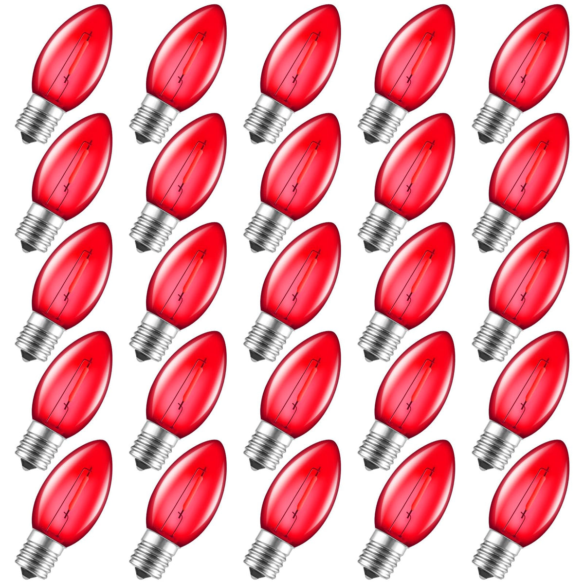 Minetom C9 LED Christmas Light Bulbs, Shatterproof Plastic, 25 Pack, Red