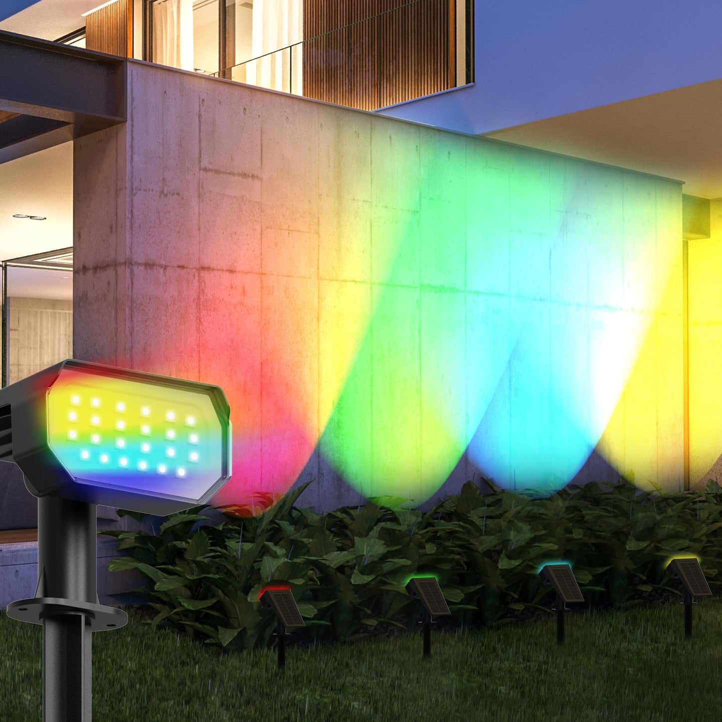 Ensenior Solar Spotlights Outdoor Waterproof RGB 7+1 Color Changing Landscape Lighting, Pack of 10, Model CP2-13CM-RGB-10-BL-ZY-M02