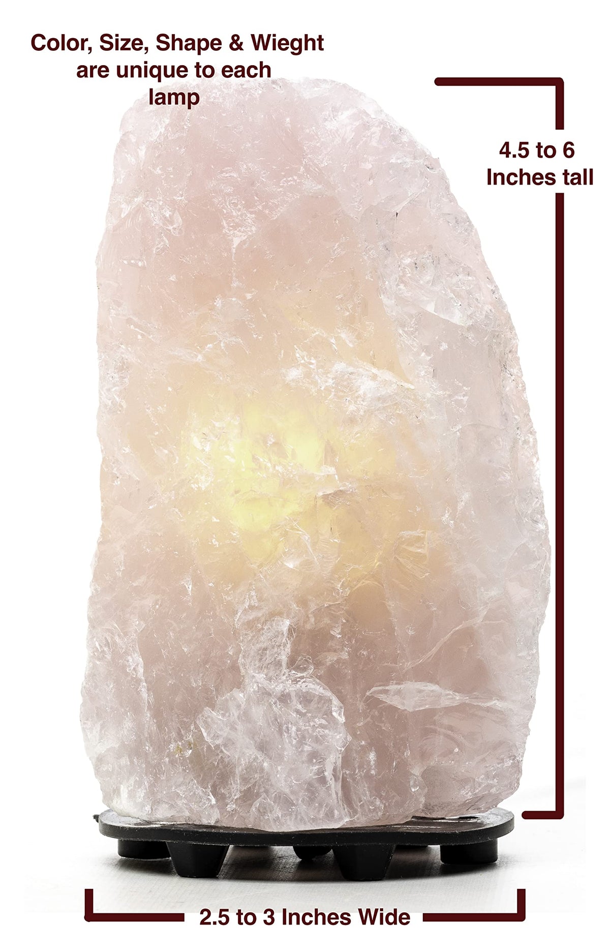 DesertUSA Rose Quartz Lamp Dimmable LED Light, Small, Wood Base, Crystal, Stone, Rose Quartz