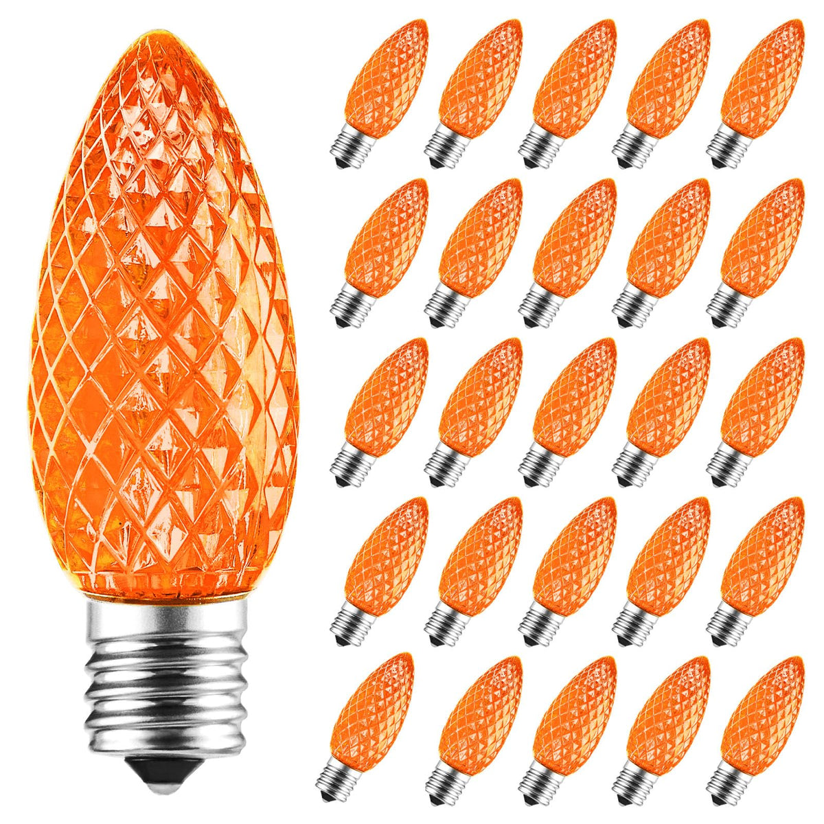 Minetom C9 Orange LED Replacement Light Bulbs, 25 Pack, Dimmable, Acrylic, Fits C9/E17 Base Sockets