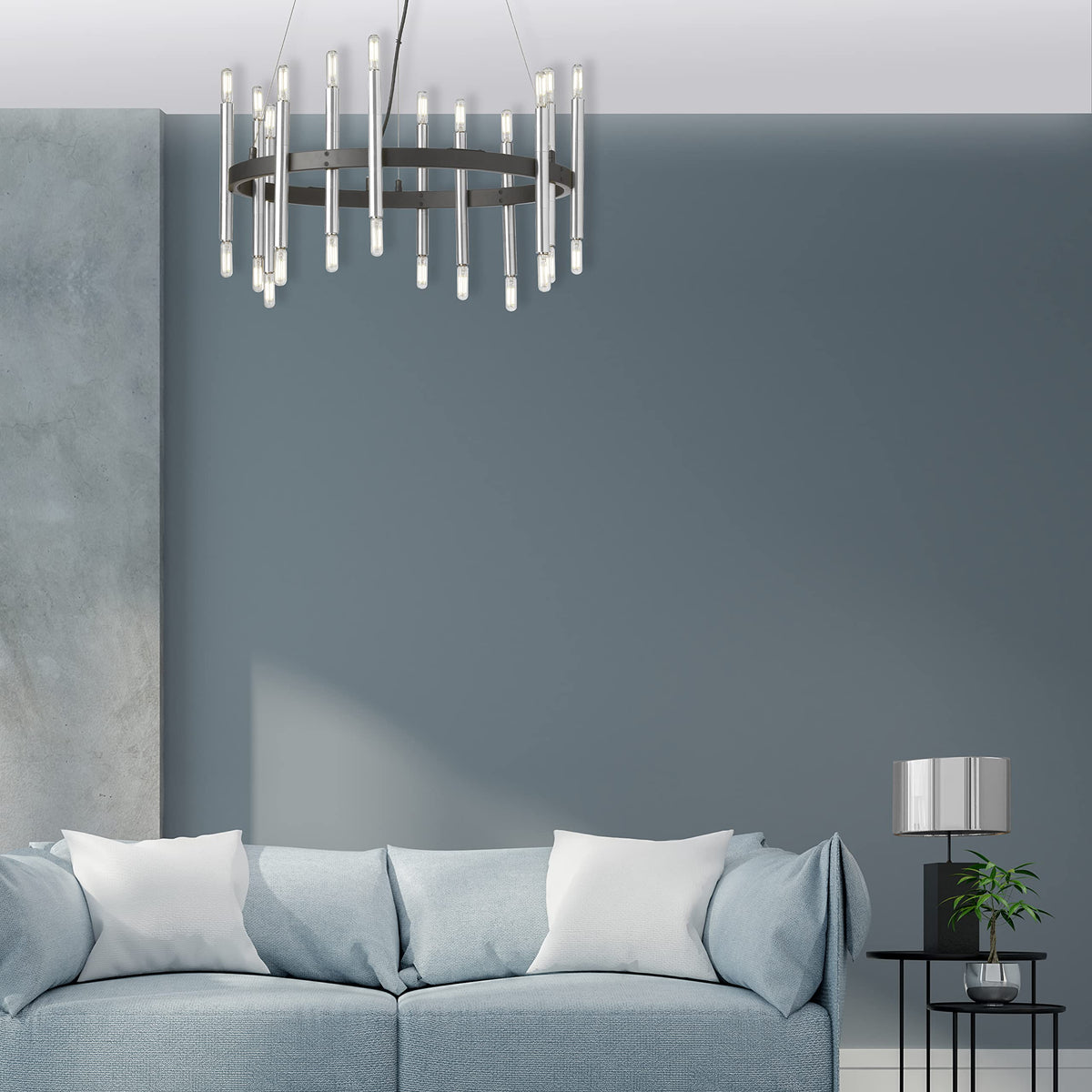 Dainolite 24 Light Chandelier, Matte Black/Polished Chrome, Model DER-2424C-MB-PC, Metal Construction