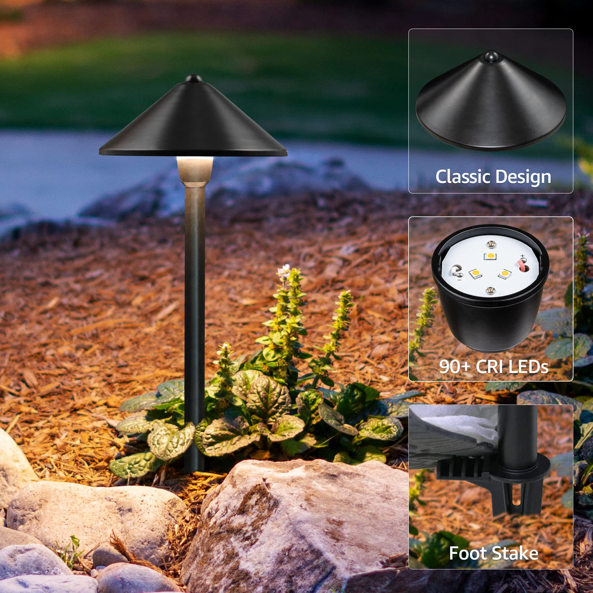 SUNVIE Low Voltage Landscape Pathway Lights 12-24V 3W LED IP65 Waterproof Aluminum Black 8 Pack Model LSBWB0308C