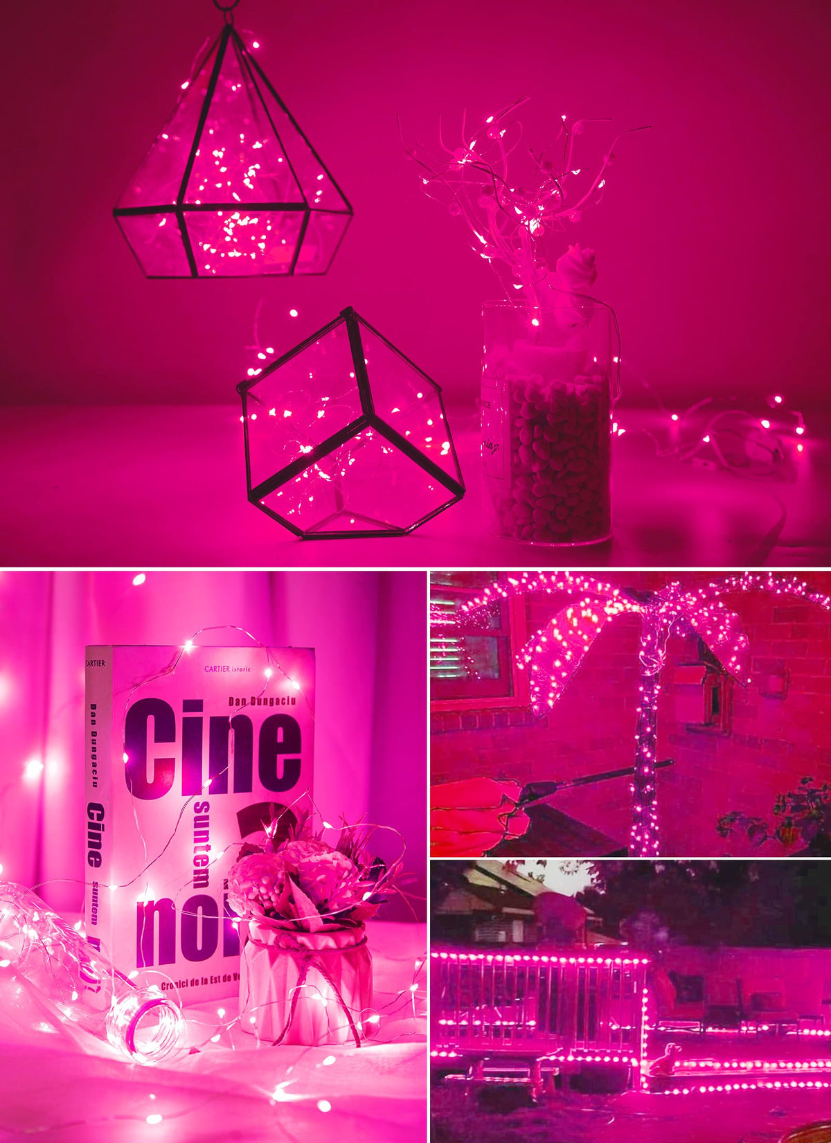Minetom USB Fairy Lights, 33ft 100 LEDs, Waterproof, 8 Modes, Pink, Copper, Ideal for Valentines Day, Wedding, Christmas Decoration