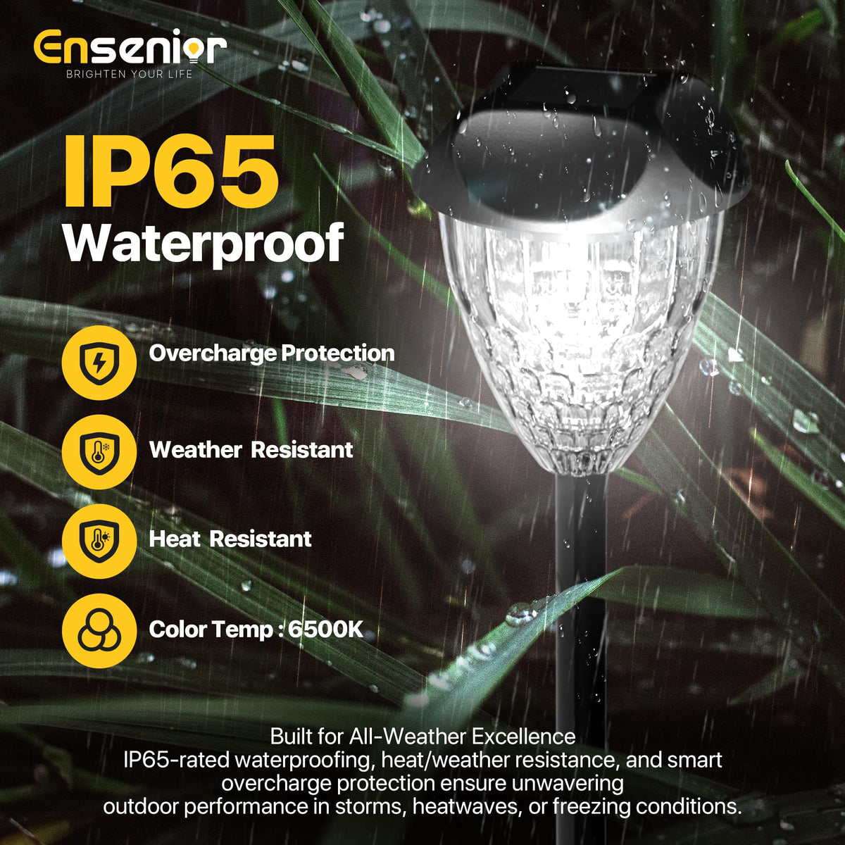 Ensenior 12-Pack Solar Garden Lights, Cool White LED, Auto ON/OFF, Waterproof, Plastic, Model CP3-10CM-65K-12-BL-ZY-M02
