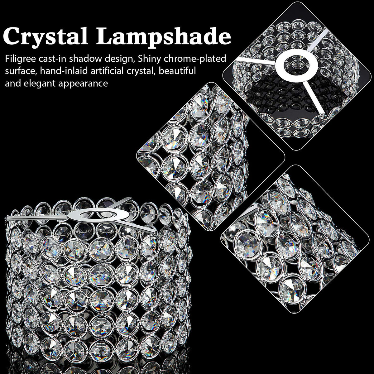 Boao Crystal Lamp Shade Chandelier, Warm White, 7 x 7 x 4.3 Inch, Silver, Model: Boao-Pendant Lights-p1432